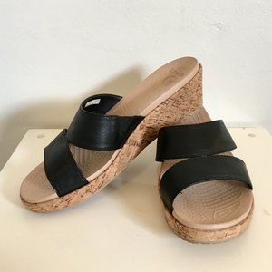 Crocs A-Leigh leather mini wedge sandals
